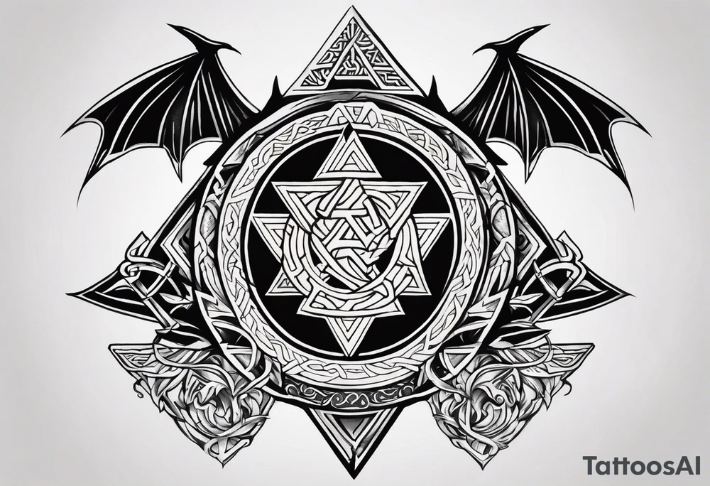 Valhalla sword shield dragon axe Valknut tattoo idea