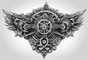 Traditional Celtic styled knot work combined with steampunk biomechanical sleeve design tattoo idea