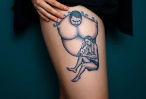 pathetic beta male with disgusting saggy body, fat rolls belly and limp dick on his knees offering money tattoo idea