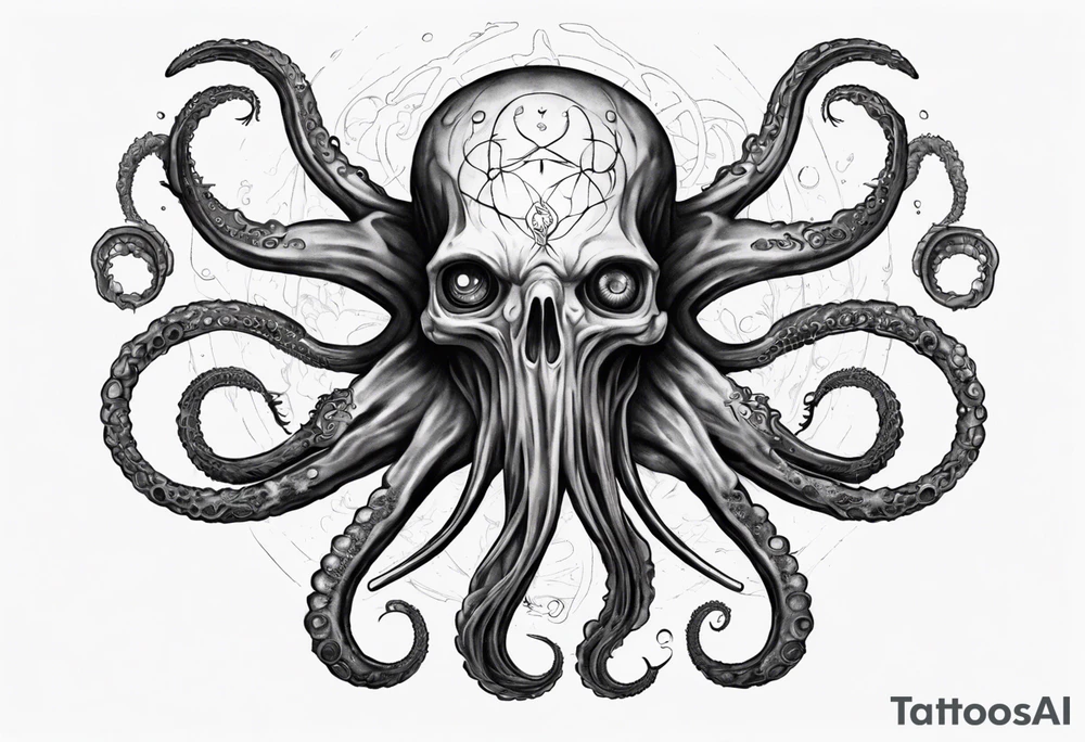 a tattoo on the theme of lovecraft, with tentacles that embrace the earth tattoo idea