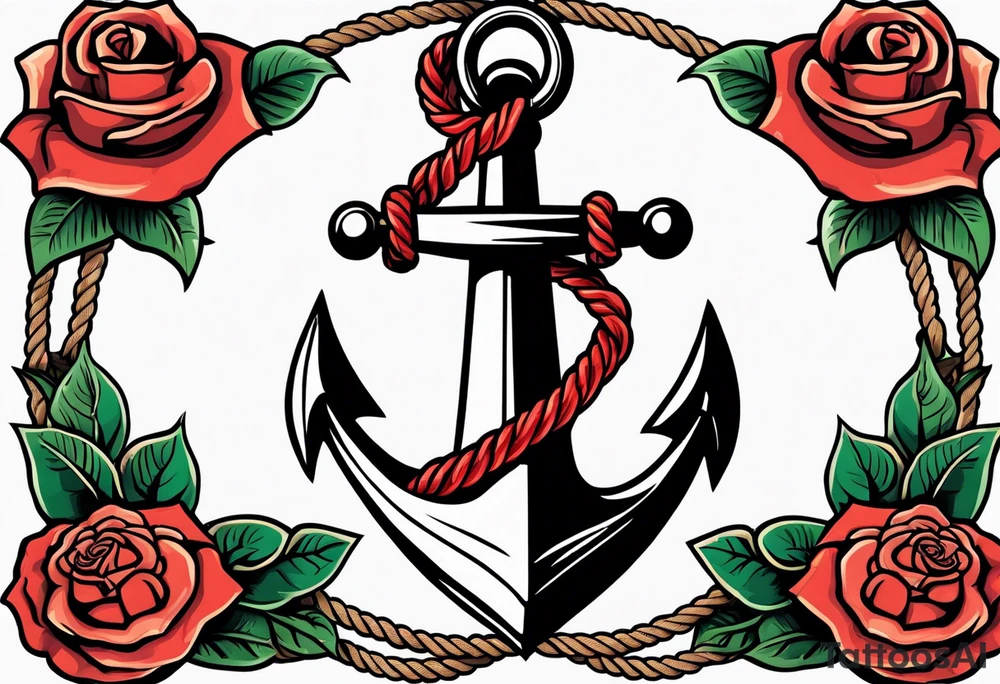 old school anchor sitting at an angle 
with rope wrapped around anchor and banner across anchor and old school roses tattoo idea