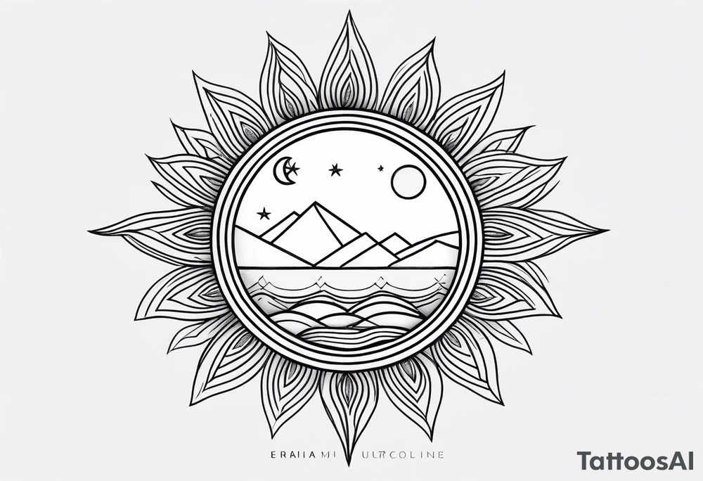 Moon sun line minimalistic tattoo idea