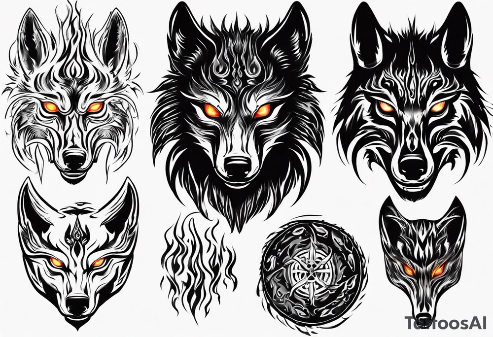 black wolf with flaming eyes tattoo idea