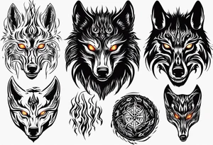black wolf with flaming eyes tattoo idea
