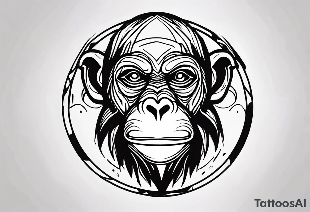 Create an abstract monkey icon on a small disconnected circle tattoo idea