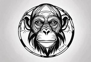 Create an abstract monkey icon on a small disconnected circle tattoo idea