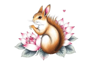 Crazy new school squirrel blooming lotus flowers tattoo idea