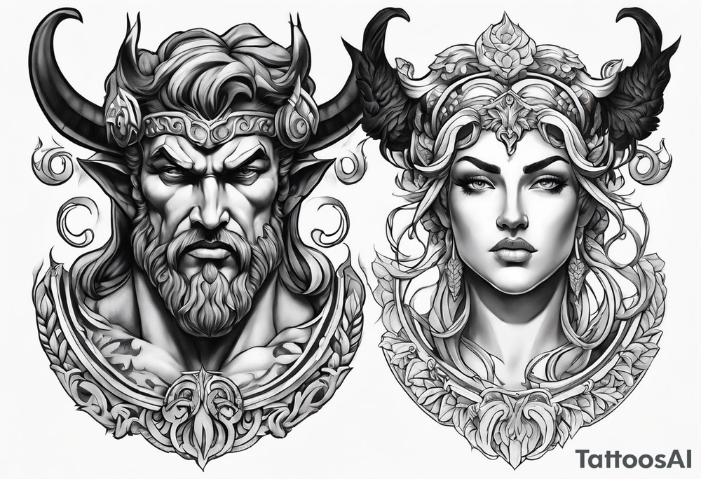 Greek devil and greek angel tattoo idea