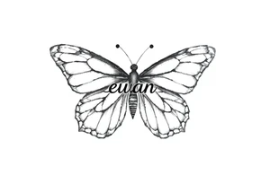 A butterfly with the name “euan” incorporated into the butterflies wings tattoo idea