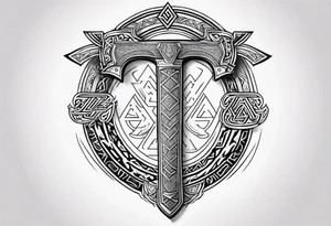 Valhalla 
 sword axe valknut tattoo idea