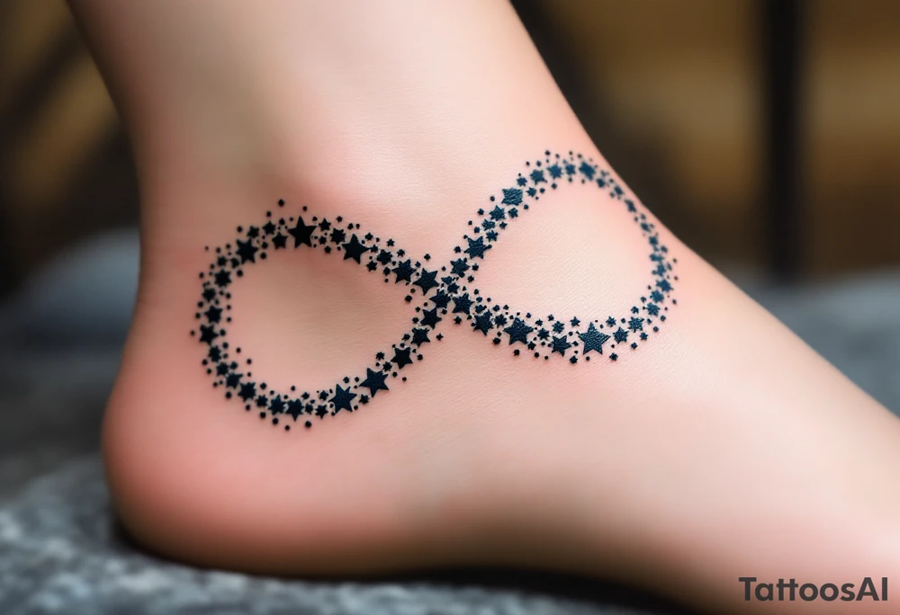 An infinity symbol made of tiny stars, fading from bright white to deep navy blue, creating a dreamy effect. tattoo idea