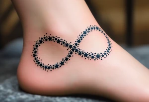 An infinity symbol made of tiny stars, fading from bright white to deep navy blue, creating a dreamy effect. tattoo idea