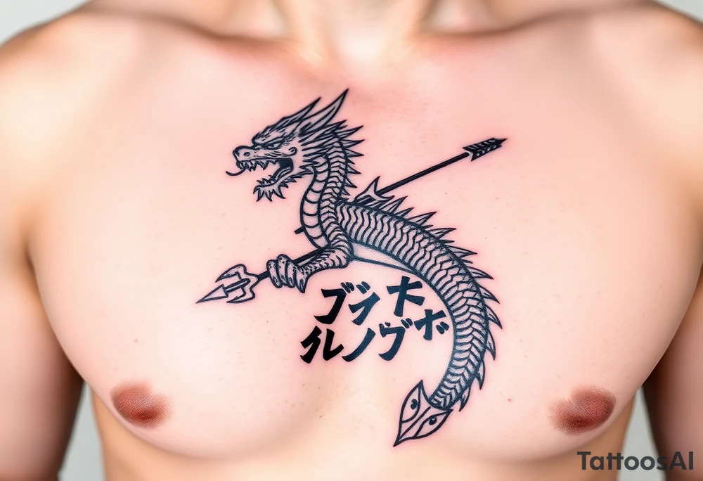 dragon with arrow and japanese text
, tattoo idea