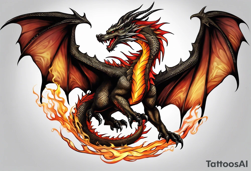 Flying dragon, breath fire tattoo idea