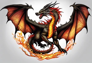 Flying dragon, breath fire tattoo idea