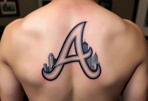 Atlanta Braves letter logo “A” overlapping a piece of the Atlanta skyline in the back. Small and jam packed tattoo idea