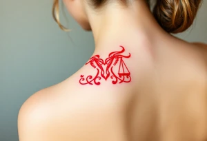 Tattoo that combines the star sign Taurus and Libra ,in red tattoo idea