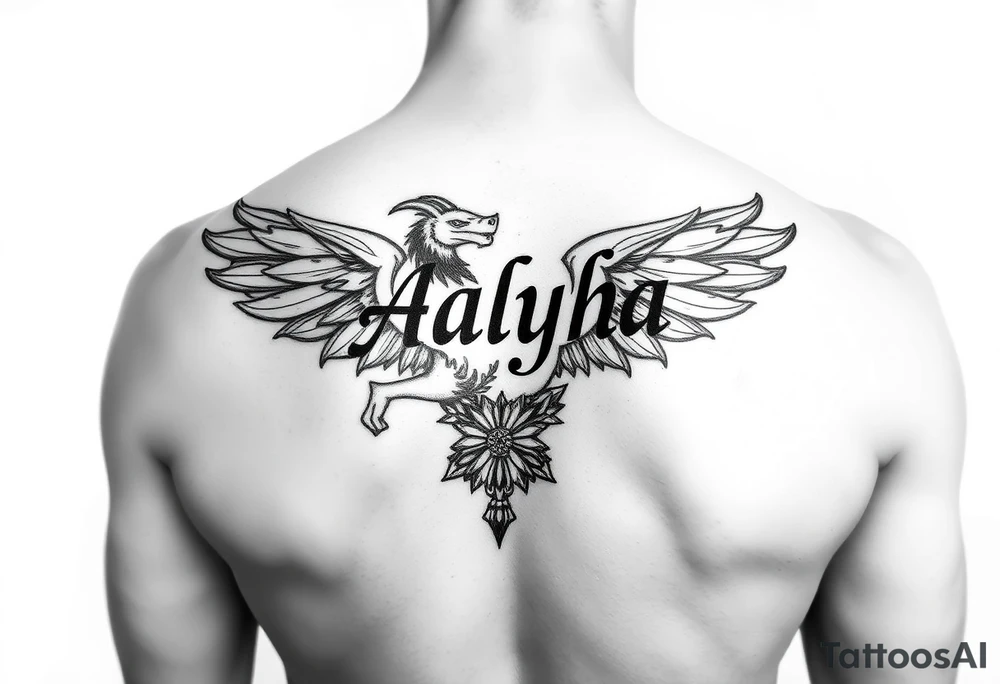 name is Aalyha, zodiac aquarius, white an black realistic thug tattoo idea