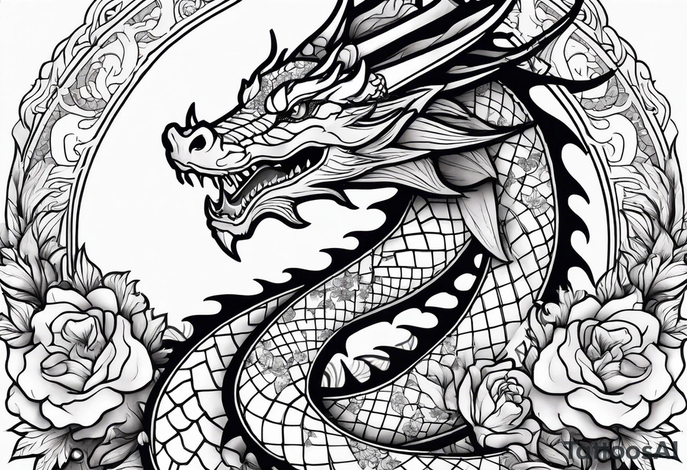 Dragon with flowers tattoo idea