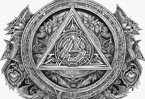 Valhalla sword shield axe stairs Valknut  fire tattoo idea