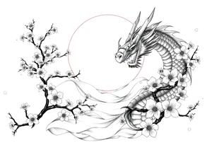 Dragon sunset Japan cherry blossoms tattoo idea