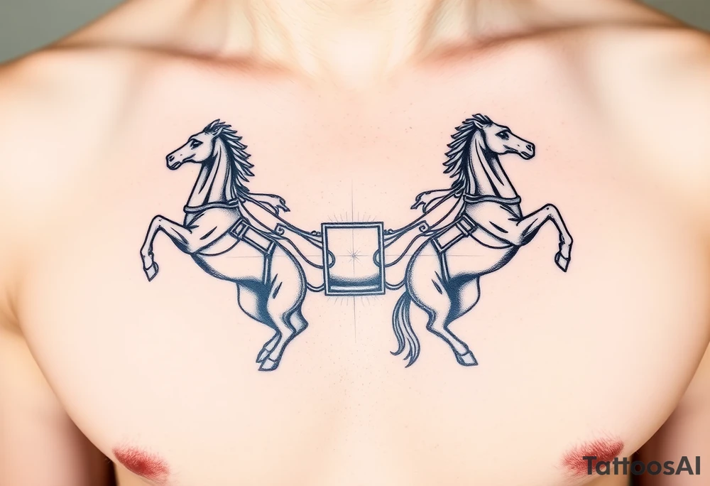 Symmetrical rearing Roman chariot horses tattoo idea
