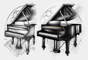piano keys and drum sticks small on back of arm tattoo idea