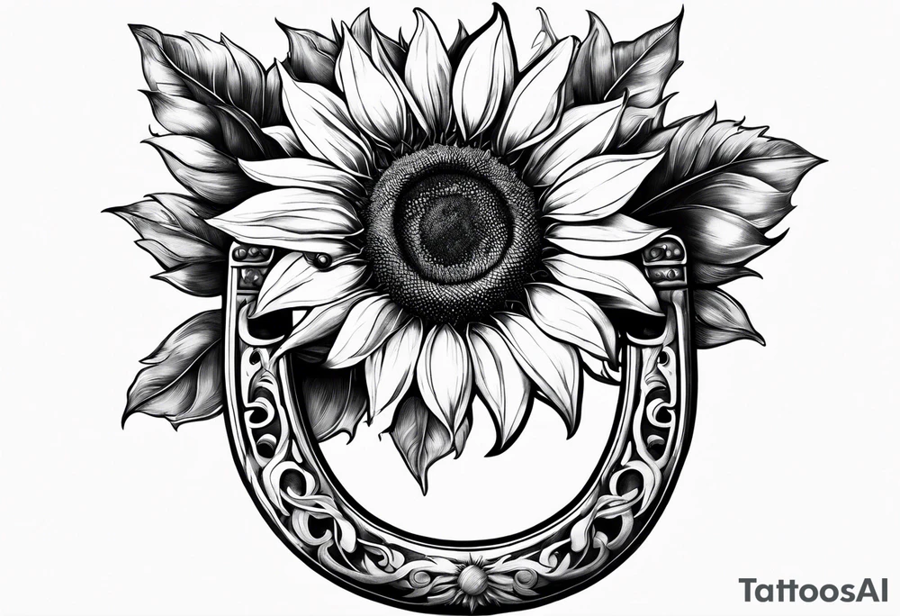 Realistic Horseshoe around a sunflower tattoo idea