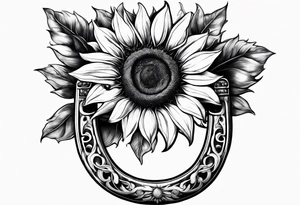 Realistic Horseshoe around a sunflower tattoo idea