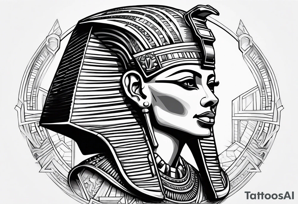 I want a Egyptian pharaoh skeleton in a headress facing the side tattoo idea