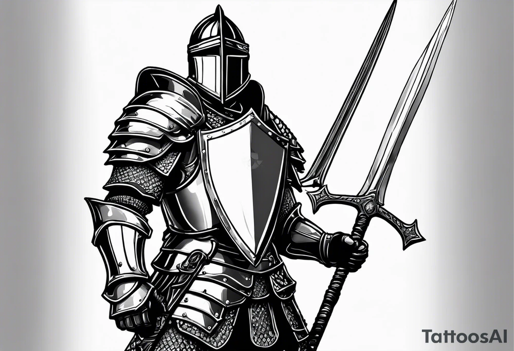 knight with heavy armor with letters RJL tattoo idea
