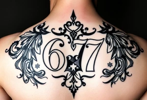 Give me a tattoo that contains the number 677 and add some designs tattoo idea