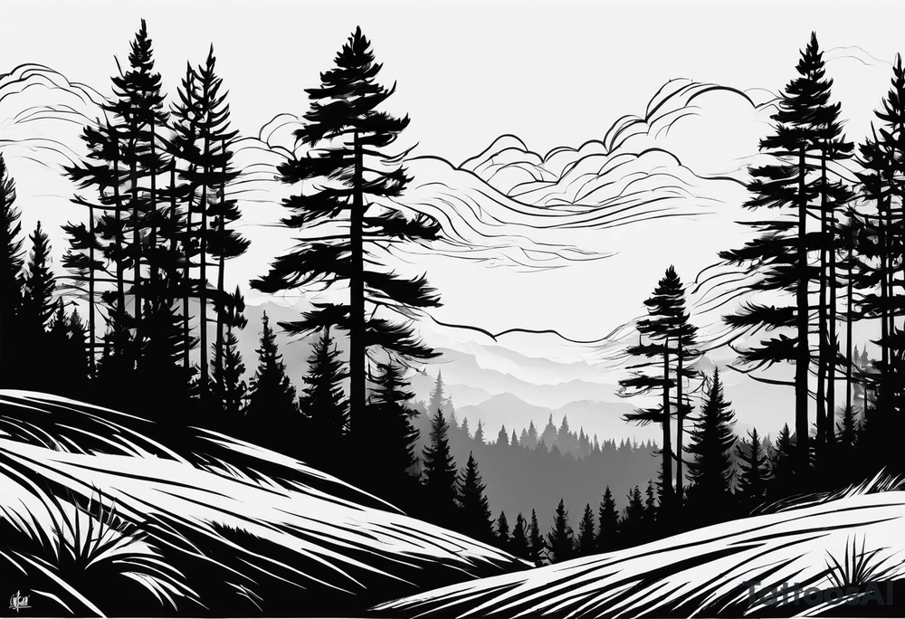 Pine tree silhoette tattoo idea