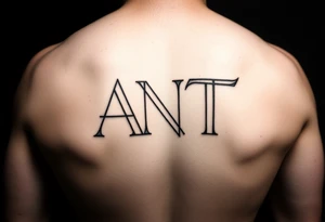 Fine line letters A,N & T connected together overlapping lines tattoo idea