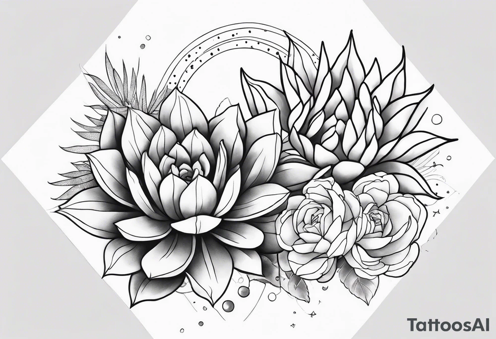 fine line with sun, stars, floral, dots, three succulents
. Sternum tattoo grey scale shading tattoo idea