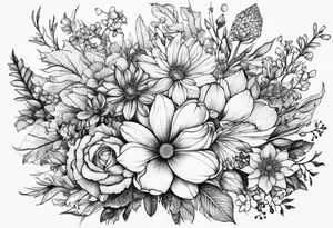 Birth flower bouquet with month’s January, May, November and December tattoo idea