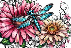 Gerber daisy dragonfly breast cancer ribbon tattoo idea
