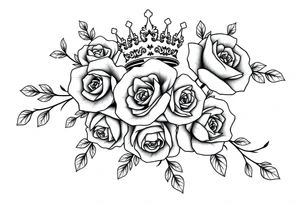detailed beautiful gothic boho flowers and roses on vine with gorgeous crown ornamental tattoo idea