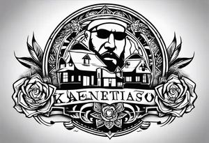 shoulder tattoo focused on family.  names kaden, mason and lori in the design tattoo idea