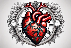 Anatomical heart with clock tattoo idea