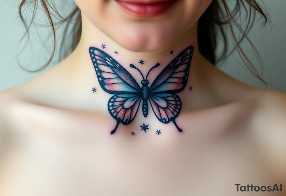 Flying butterfly with snowflakes tattoo idea