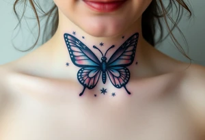 Flying butterfly with snowflakes tattoo idea
