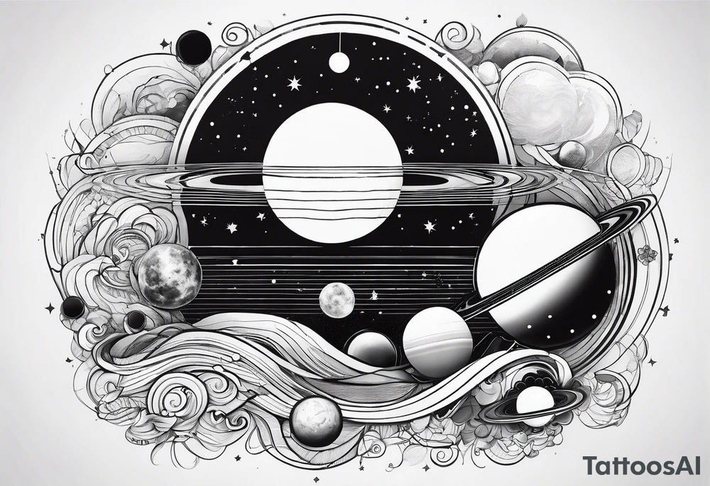 Solar system in a straight line fine line art tattoo idea