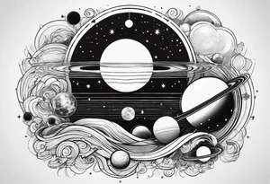 Solar system in a straight line fine line art tattoo idea