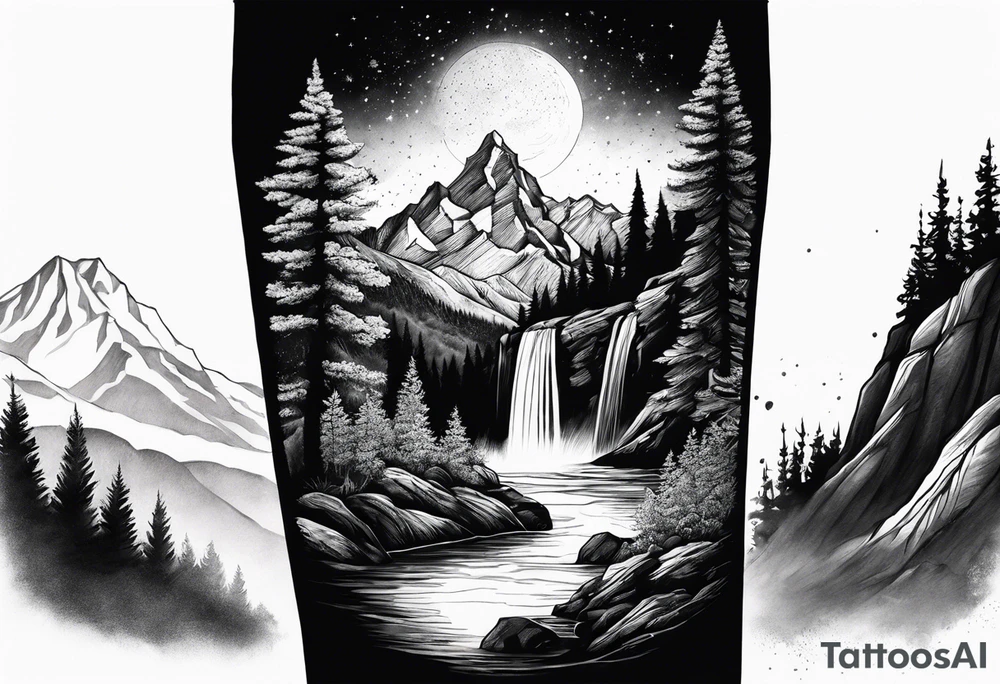 mountains, nature, stars, cross, waterfall, water tattoo idea mountains, nature, stars, cross, waterfall, water tattoo idea