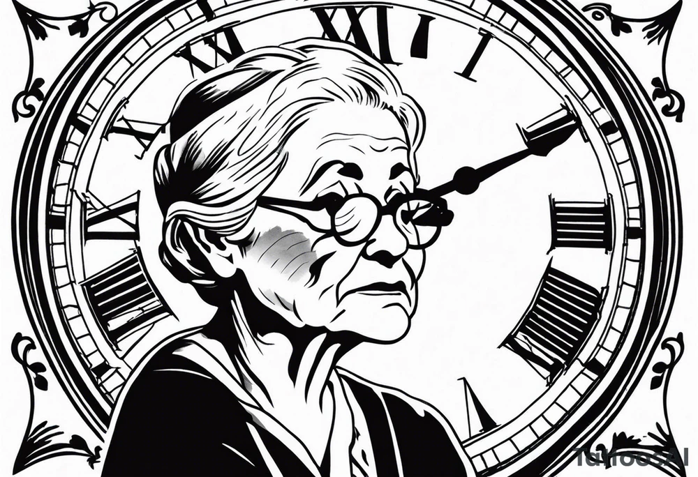old lady trying to stop a clock tattoo idea