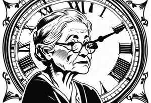 old lady trying to stop a clock tattoo idea
