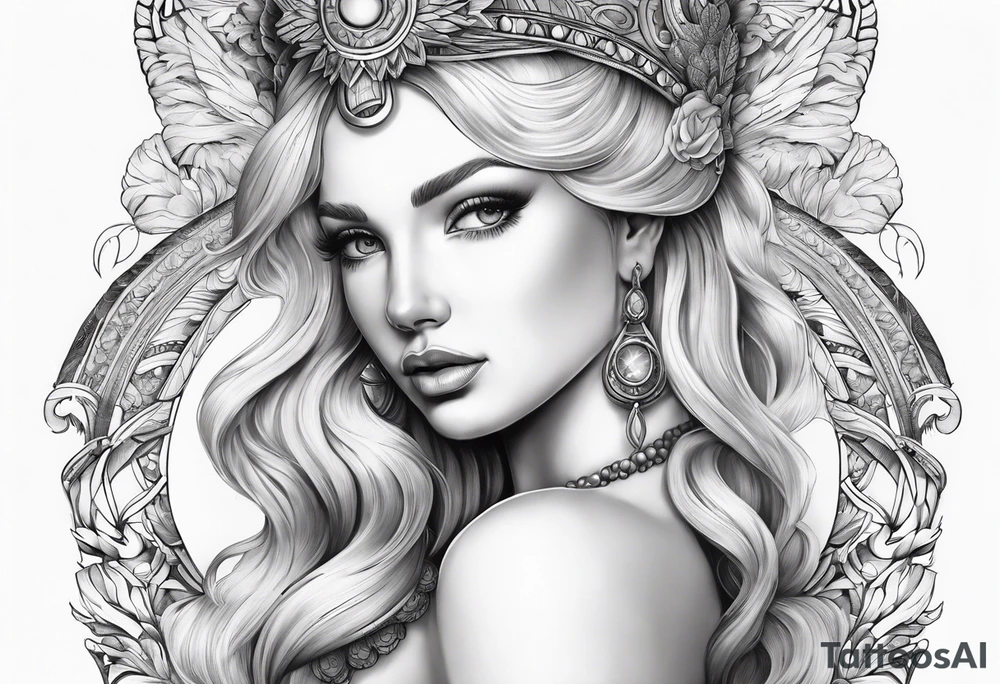 Leg sleeve of the Goddess Venus, blonde, full body tattoo idea