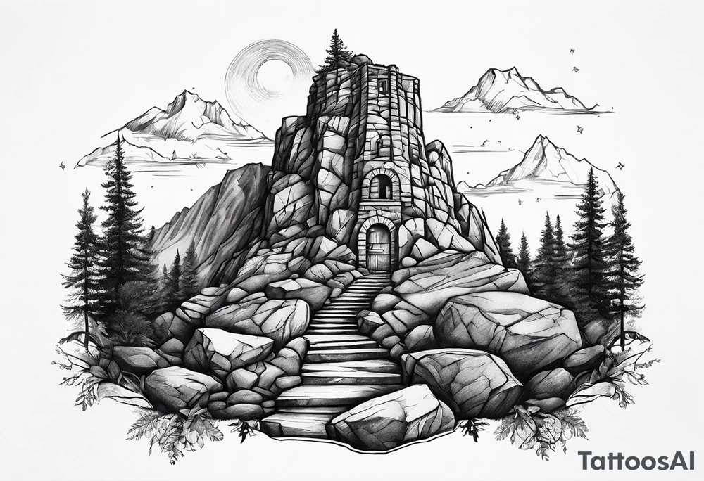 Hiking Rock tower tattoo idea