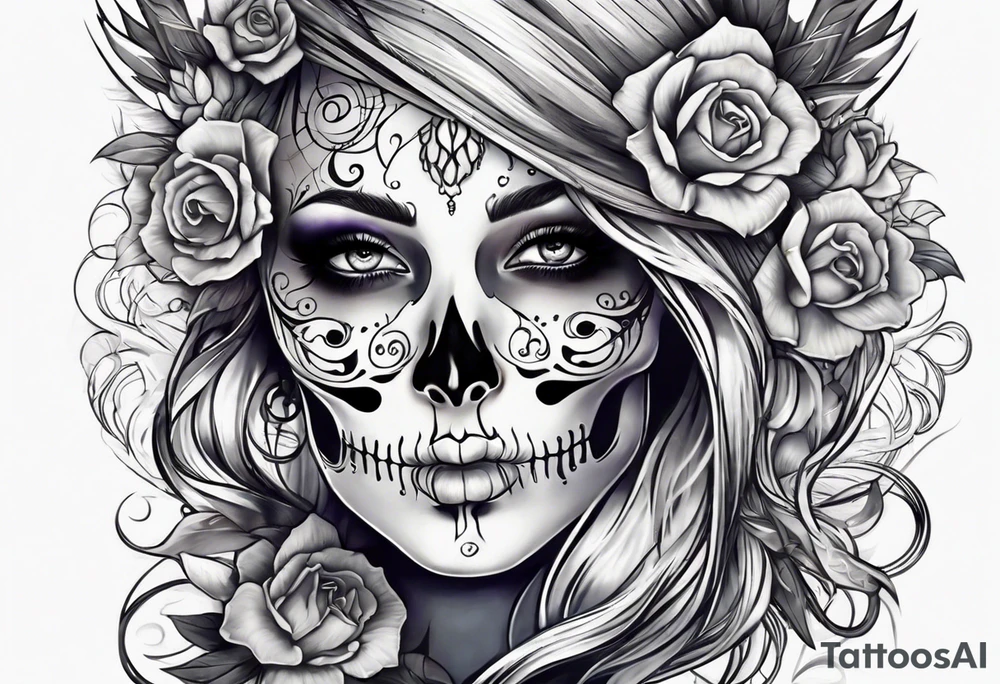 Woman skull showing through skin tattoo idea